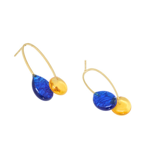 Orange and blue Murano glass hoop earrings by Chama Navarro